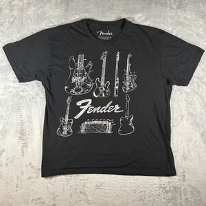 Fender Guitar Blueprints Graphic T-Shirt Mens Large Black Cotton Short Sleeve